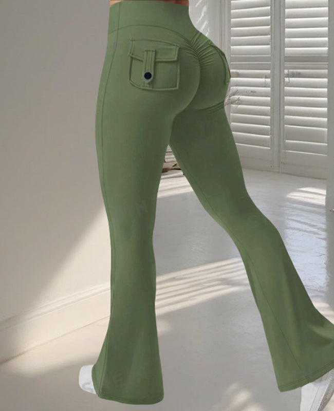 Yoga Fitness Flared Pants With Pockets Ins Fashion Slim High Waist Sports Trousers  Scrunch Butt Booty Workout Lifting Leggings-2