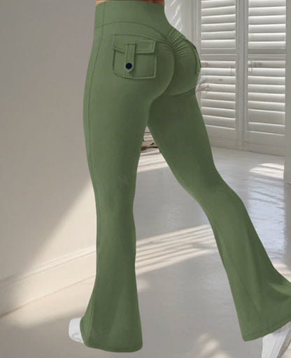 Yoga Fitness Flared Pants With Pockets Ins Fashion Slim High Waist Sports Trousers  Scrunch Butt Booty Workout Lifting Leggings-2