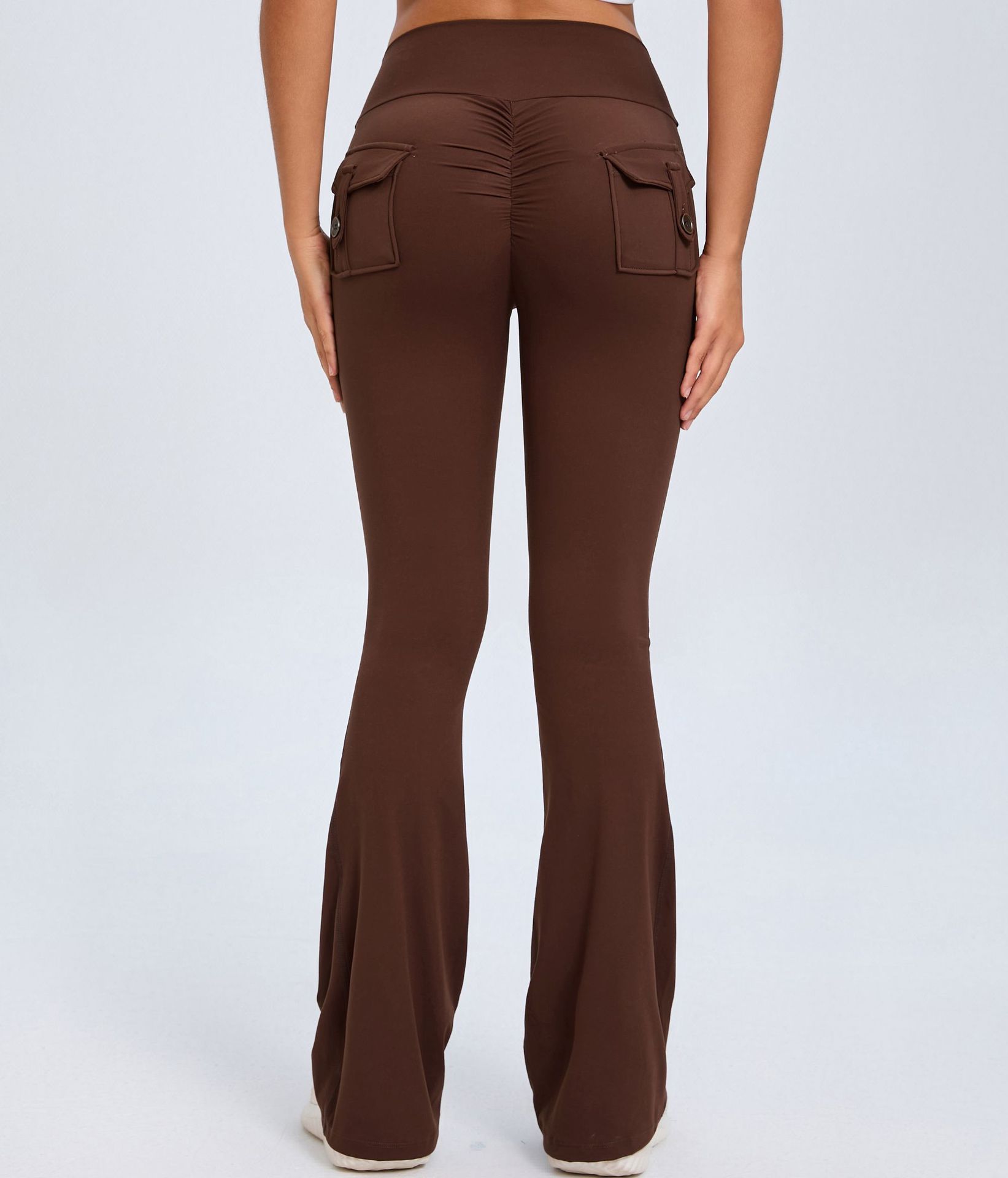 Yoga Fitness Flared Pants With Pockets Ins Fashion Slim High Waist Sports Trousers  Scrunch Butt Booty Workout Lifting Leggings-4