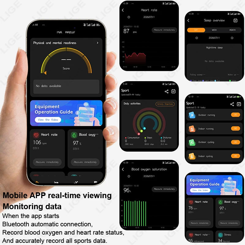 LIGE New Sport Fitness Tracker Smart Bracelet Pedometer Band Men Women Heart Rate Sleep Monitor Call Reminder Waterproof Watch