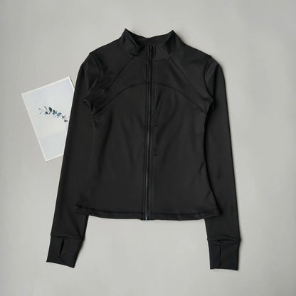 Women's Stand Collar Workout Jacket, Slim Fit Training Coat for Running & Yoga, Lightweight Fitness Zip Up