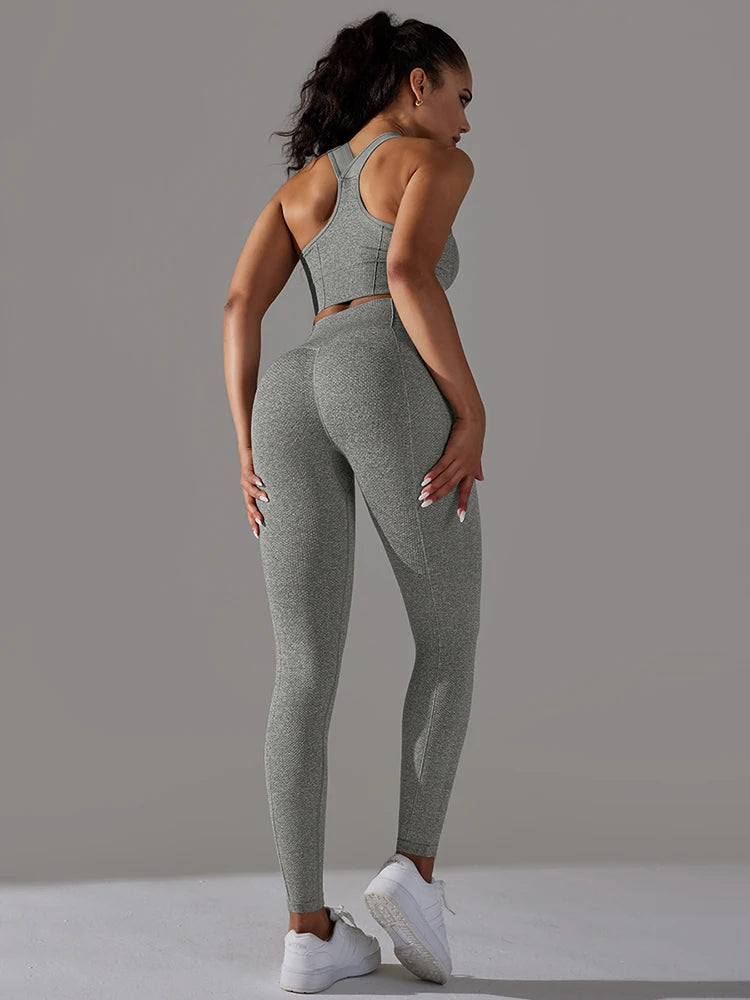 Seamless Yoga Set Women Gym Set Workout Clothes 2pcs Running Fitness Suit Sports Bra Top And High Waist Leggings Pant Sportswear