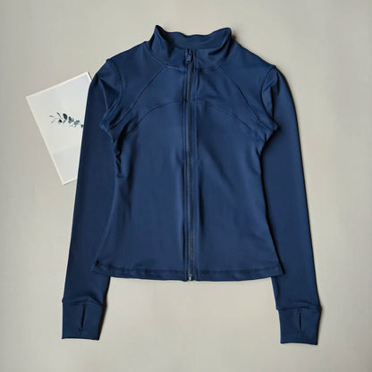 Women's Stand Collar Workout Jacket, Slim Fit Training Coat for Running & Yoga, Lightweight Fitness Zip Up