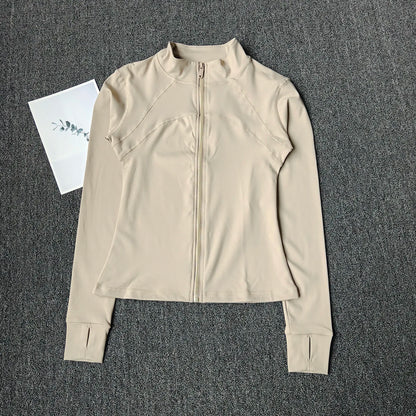 Women's Stand Collar Workout Jacket, Slim Fit Training Coat for Running & Yoga, Lightweight Fitness Zip Up