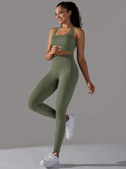 Seamless Yoga Set Women Gym Set Workout Clothes 2pcs Running Fitness Suit Sports Bra Top And High Waist Leggings Pant Sportswear