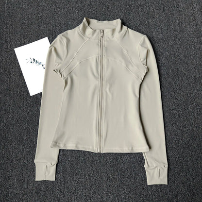 Women's Stand Collar Workout Jacket, Slim Fit Training Coat for Running & Yoga, Lightweight Fitness Zip Up