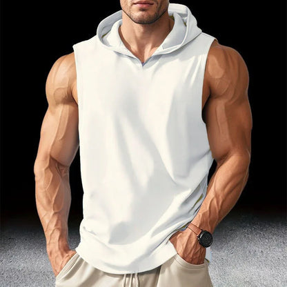 Men's Running Tank Tops Sleeveless Gym Sport T-shirt Fitness Training Workout Tee Tops Sportwear Hooded Solid Summer Men Vest