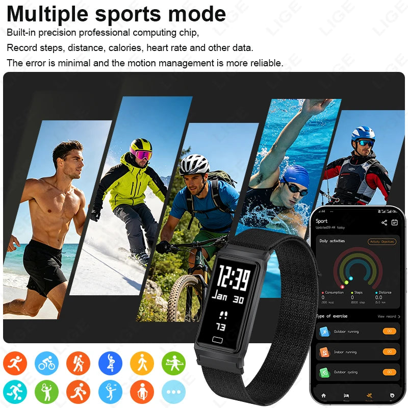 LIGE New Sport Fitness Tracker Smart Bracelet Pedometer Band Men Women Heart Rate Sleep Monitor Call Reminder Waterproof Watch