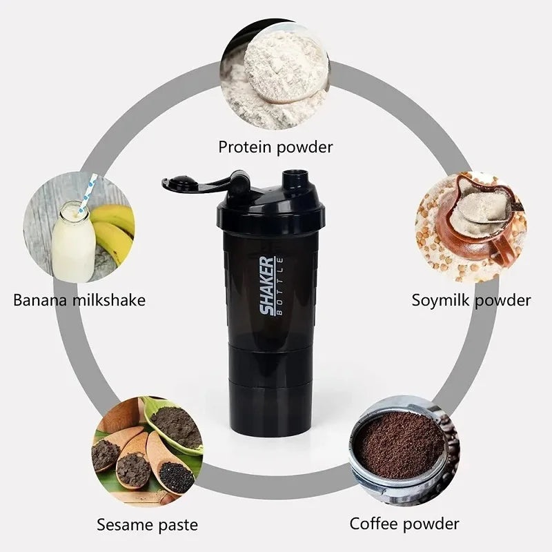 3 Layers Shaker Protein Bottle Powder Shake Cup Water Bottle Plastic Mixing Cup Body Building Exercise Bottle Coffeeware