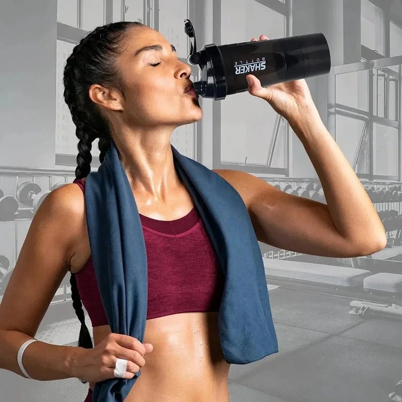 3 Layers Shaker Protein Bottle Powder Shake Cup Water Bottle Plastic Mixing Cup Body Building Exercise Bottle Coffeeware