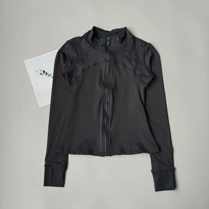 Women's Stand Collar Workout Jacket, Slim Fit Training Coat for Running & Yoga, Lightweight Fitness Zip Up