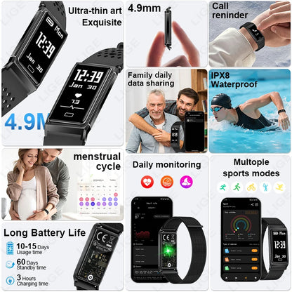 LIGE New Sport Fitness Tracker Smart Bracelet Pedometer Band Men Women Heart Rate Sleep Monitor Call Reminder Waterproof Watch
