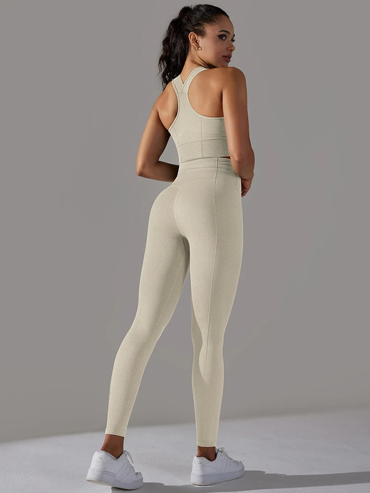 Seamless Yoga Set Women Gym Set Workout Clothes 2pcs Running Fitness Suit Sports Bra Top And High Waist Leggings Pant Sportswear
