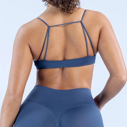 Women’s 2-Piece Gym Set – Strappy Twist Sports Bra & Cross Waist Ruched Shorts