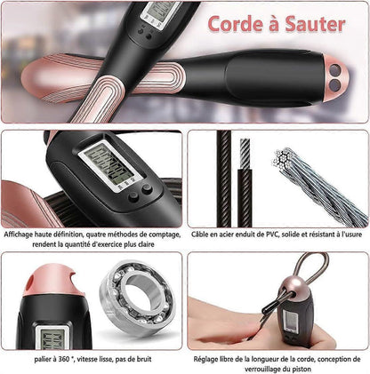 Jump Rope, Adjustable Speed Jump Rope with Calorie Counter and Timer, Counter Crossfit Jump Rope for Fitness, Sport, Boxing (Wired + Wireless)