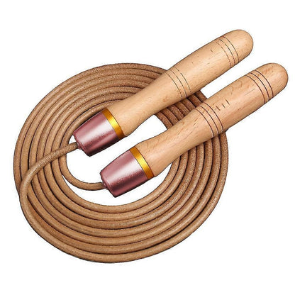 Adjustable Leather Jump Rope with Wooden Handles, Ball Bearing Speed Skipping Rope for Cardio, Boxing, Fitness, CrossFit & Exercise Training - Rose Red