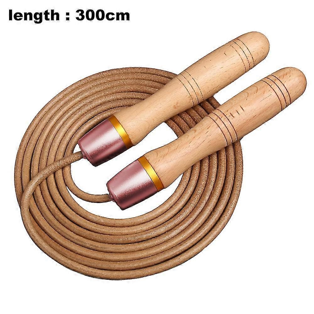 Adjustable Leather Jump Rope with Wooden Handles, Ball Bearing Speed Skipping Rope for Cardio, Boxing, Fitness, CrossFit & Exercise Training - Rose Red