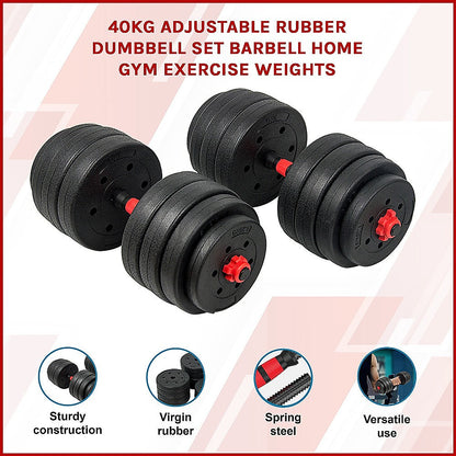NNEDSZ 40kg Adjustable Rubber Dumbbell Set Barbell Home GYM Exercise Weights