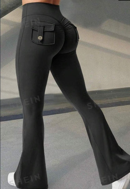 Yoga Fitness Flared Pants With Pockets Ins Fashion Slim High Waist Sports Trousers  Scrunch Butt Booty Workout Lifting Leggings-5