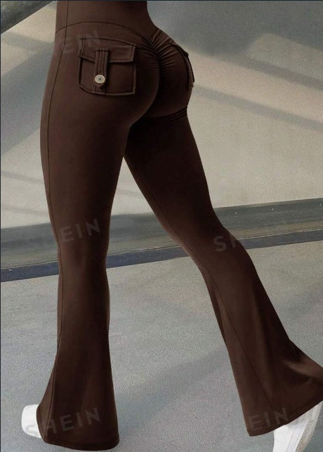 Yoga Fitness Flared Pants With Pockets Ins Fashion Slim High Waist Sports Trousers  Scrunch Butt Booty Workout Lifting Leggings-6